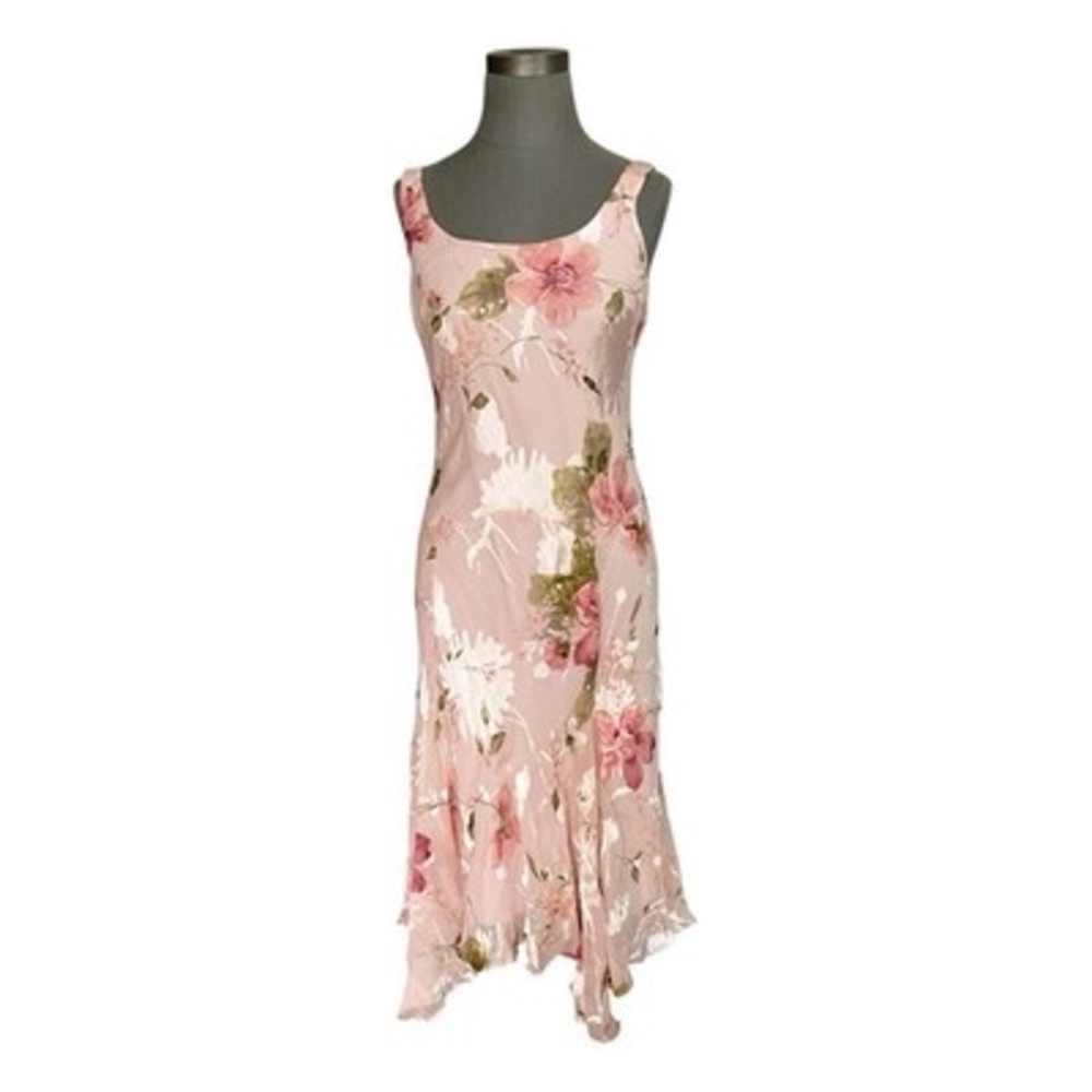 Alex Evenings Pink Floral Watercolor Burnout Velvet Midi Dress Women's Sz 6